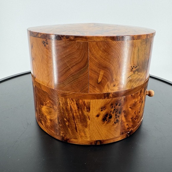 Morocco Jewellery Box Thuya Wood Aromatic Marquetry 2 Drawer Cylinder Drum Heavy - Picture 14 of 14